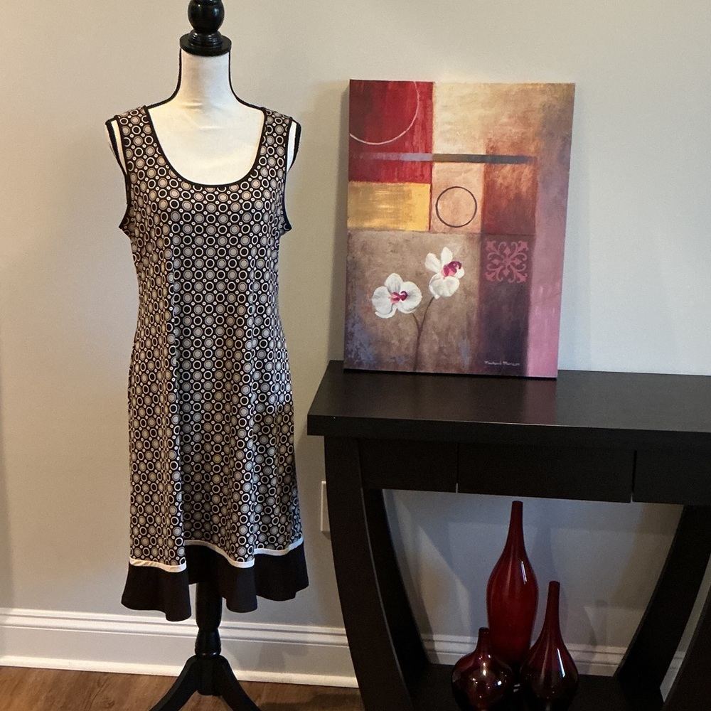 Studio I Brown and Tan/Cream Geometric Midi Dress